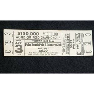 1979 Vintage Michelob World Cup Polo Championship Ticket Stub Palm Beach FL 70s